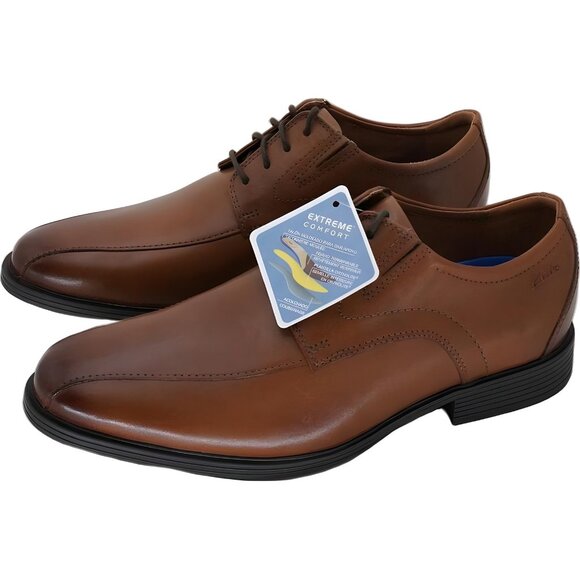 Clarks Men's Dark Tan Leather Oxfords Size 9.5W US EU 42.5 - Picture 2 of 6